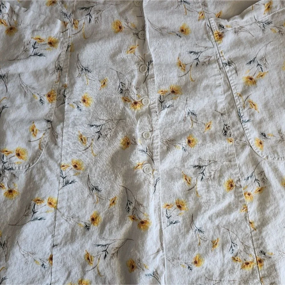 Happy Nature Linen Blend Floral Skirt Women’s 14 Cream Yellow Midi Cottagecore